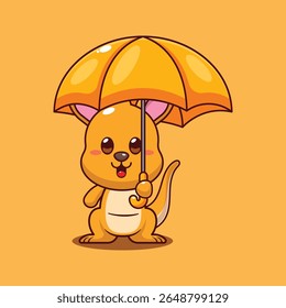 Canguru bonito segurando a ilustração do vetor do desenho animado do guarda-chuva