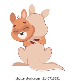 Cute kangaroo hugging friend cartoon vector illustration. Adorable mammal spending time with friend, talking or having fun. Wildlife animal, marsupial, friendship concept