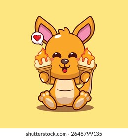 Canguru bonito com ilustração de vetor de desenho animado de sorvete