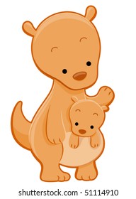 Cute Kangaroo with Joey - Vector