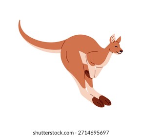 Lindo canguro salta alto y rápido. Divertidos saltos de animales marsupiales. Personaje feliz de los lúpulos de fauna australiana. Fauna de Australia. Naturaleza divertida. Ilustración vectorial aislada plana sobre fondo blanco