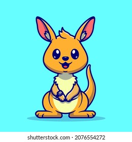 Cute Kangaroo Kid Cartoon Vector Icon Illustration. Animal Nature Icon Concept Isolated Premium Vector. Flat Cartoon Style