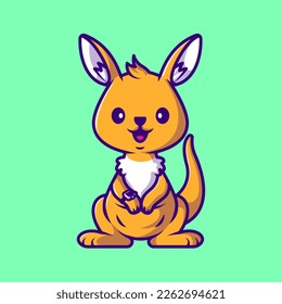 Cute Kangaroo Kid Cartoon Vector Icon Illustration. Animal Nature Icon Concept Isolated Premium Vector. Flat Cartoon Style