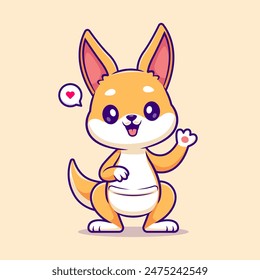 Cute Kangaroo Kid Waving Hand Cartoon Vector Icon Illustration. Animal Nature Icon Concept Isolated Premium Vector. Flat Cartoon Style