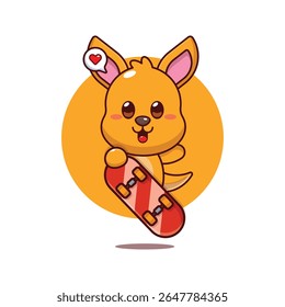 Ilustração de personagem de desenhos animados de mascote canguru bonito com skate