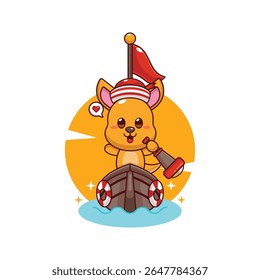 Ilustração do personagem do desenho animado do mascote do canguru bonito no barco