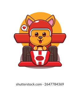 Canguru bonito mascote personagem ilustração personagem equitação carro de corrida