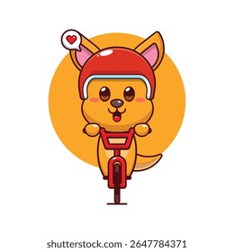 Bonito kangaroo mascote personagem de desenho animado passeio de ilustração na bicicleta