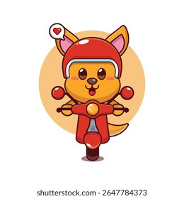 Bonito kangaroo mascote personagem de desenho animado passeio de ilustração em scooter
