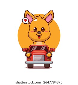 Bonito kangaroo mascote personagem de desenho animado passeio de ilustração no carro