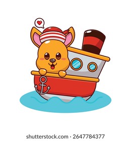 Ilustração de personagem de desenho animado bonito canguru mascote no navio
