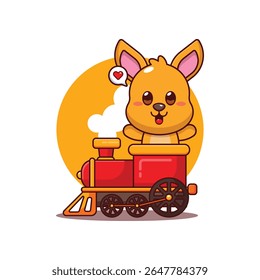 Bonito kangaroo mascote personagem de desenho animado passeio de ilustração no trem