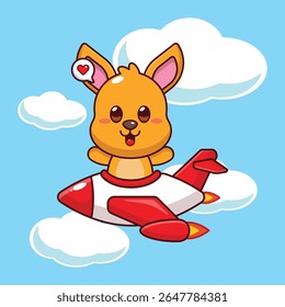 Bonito kangaroo mascote personagem de desenho animado passeio de ilustração no avião jato
