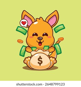 Canguru bonito com saco de dinheiro desenho animado vetor ilustração