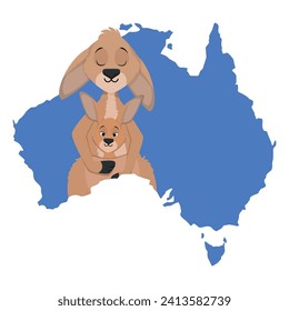 Mapa de canguro lindo madre y bebé con australia