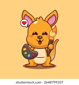 Ilustração de vetor de desenho animado pintor canguru bonito