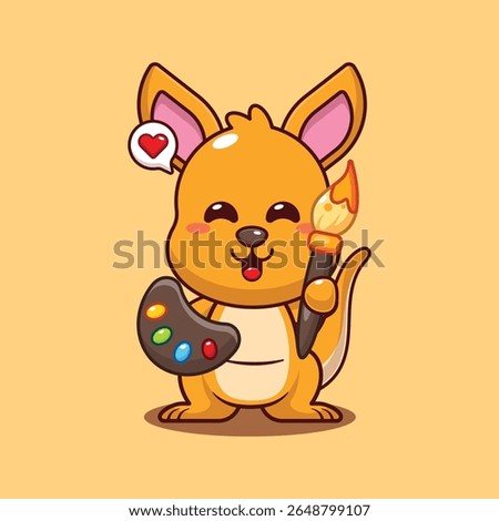 Cute kangaroo painter cartoon vector illustration