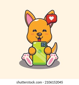 Cute kangaroo with phone cartoon vector illustration