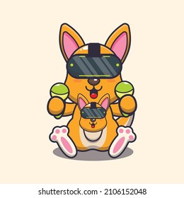 Cute kangaroo playing virtual reality cartoon vector illustration