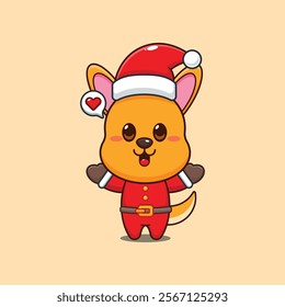 Cute kangaroo as a santa claus in Christmas day. 
Cartoon vector illustration in Christmas day.