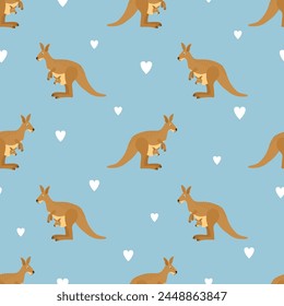 Cute kangaroo seamless pattern. Vector print