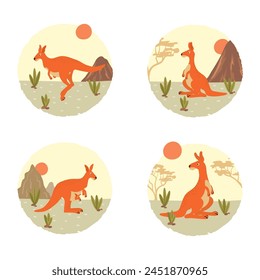 Nettes Känguru-Set. In: Australian Animal and Landscape Kollektion. Vektorillustration