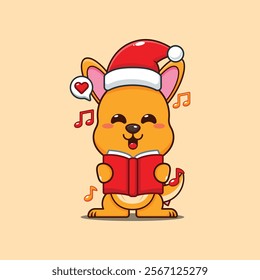 Cute kangaroo sing a christmas song cartoon vector illustration. 
Cartoon vector illustration in Christmas day.