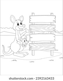 Cute kangaroo sit in the ground with stairs
