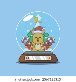 Cute kangaroo in snow globe in Christmas day. 
Cartoon vector illustration in Christmas day.