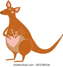 Cute Kangaroo Vector Illustration Doodle handrawn Style. Mother and baby Logo. Package Design. Kids Room Poster. Australian Animal Illustration. 