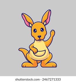 Cute Kangaroo Waving Hand Cartoon Vector Icon Illustration. Animal Nature Icon Concept Isolated Premium Vector. Flat Cartoon Style