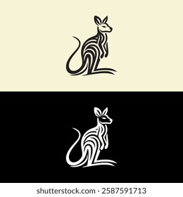 cute kangaroo wild animal line logo vector illustration template design