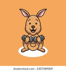 cute kangaroo workout cartoon illustration