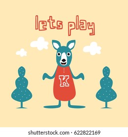 Cute Kangaroos Cartoon Design Vector Illustration