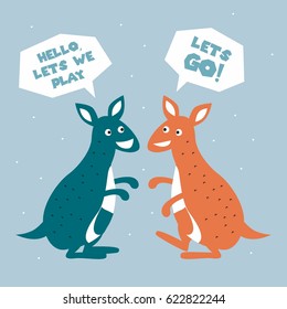 Cute Kangaroos Cartoon Design Vector Illustration