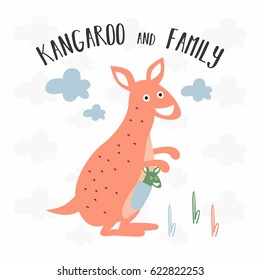 Cute Kangaroos Cartoon Design Vector Illustration
