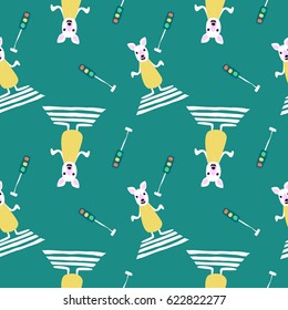 Cute Kangaroos Cartoon Seamless Pattern Design Vector Illustration