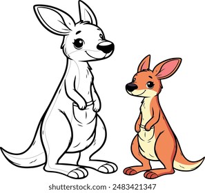 cute kangroo animal drawing book illustration design