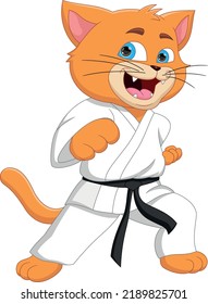 cute karate cat cartoon on white background