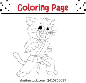 cute karate cat coloring page for kids