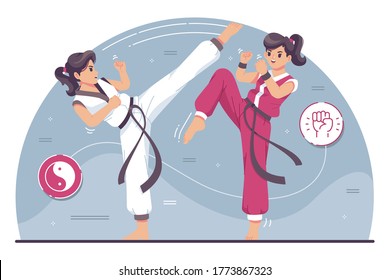 cute karate fighters character illustration