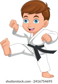 cute karate kid cartoon on white background