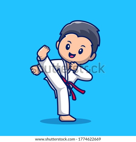 Cute Karate Kid Cartoon Vector Icon Illustration. People Sport Icon Concept Isolated Premium Vector. Flat Cartoon Style 