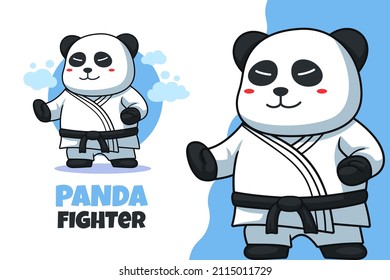 Cute Karate Panda Cartoon Mascot Illustration