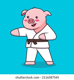 Cute Karate Pig Animals Illustration