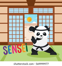 Cute Karate Sensei Panda Ready To Fight Character Illustration For Kids, Suitable for Education, Card, T-Shirt, Social Media, Print, Book, Stickers, and Any Other Kids Related Activities 