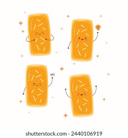 Cute kastengel cookies character vector set illustration