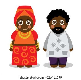 Cute katun black African couple man and woman in bright national clothes