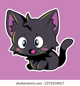 cute kawaai anime black cat sticker for kids