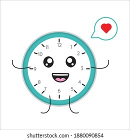 Cute kawai alarm clock mascot illustration